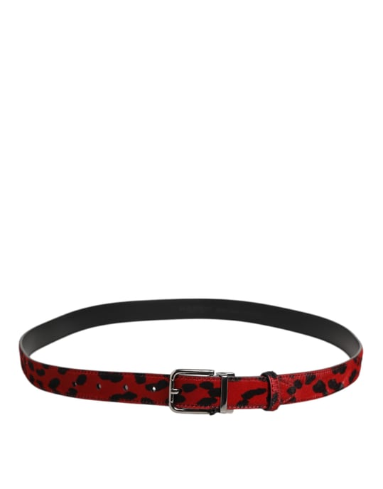 Dolce & Gabbana Rode Zwarte Ponyleren Herenriem met Metalen Gesp - Image 4