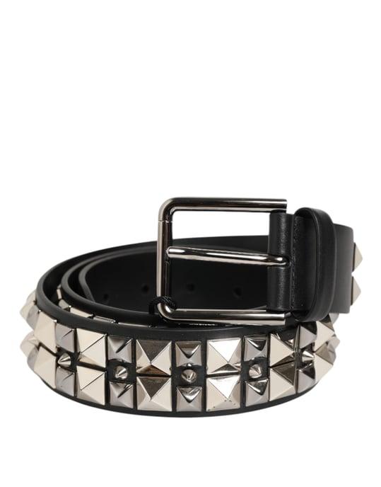 Dolce & Gabbana Zwarte Kalfsleren Riem met Studs en Zilveren Gesp - Image 2