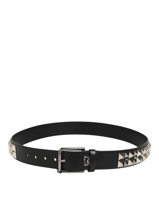Dolce & Gabbana Zwarte Kalfsleren Riem met Studs en Zilveren Gesp - Image 6