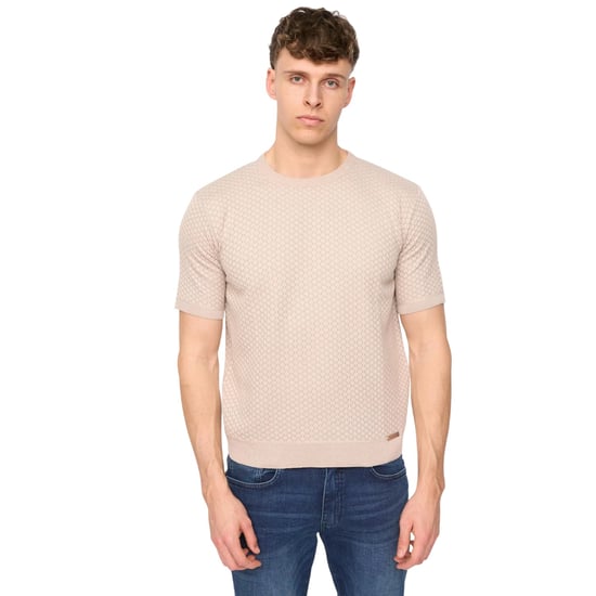 Duck and Cover Heren Mataso Gebreide T-Shirt (Stone) - Image 1