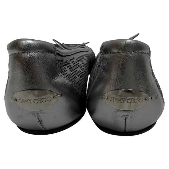Jimmy Choo Perforated Ballerina's in Metallic Zilver Leer - Image 4