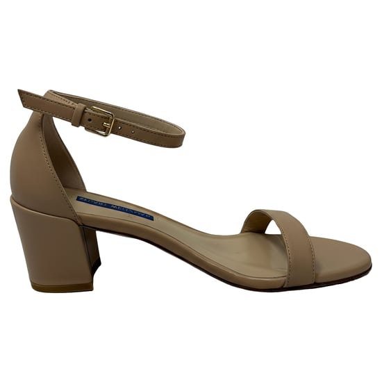 Stuart Weitzman Nudist Block Sandalen in Beige Leer - Image 1