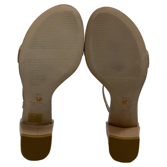 Stuart Weitzman Nudist Block Sandalen in Beige Leer - Image 6