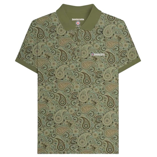 Lambretta Heren SS25 Paisley gemerkt poloshirt (Kaki Groen) - Image 1