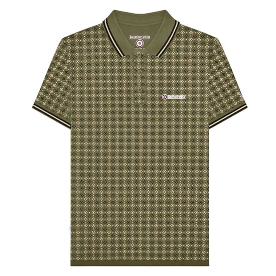 Lambretta Heren SS25 Geometrisch Poloshirt (Kaki Groen) - Image 1
