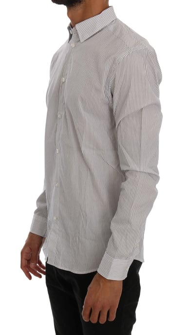 Frankie Morello Witte Blauwe Gestreepte Casual Katoenen Regular Fit Hemd - Image 2