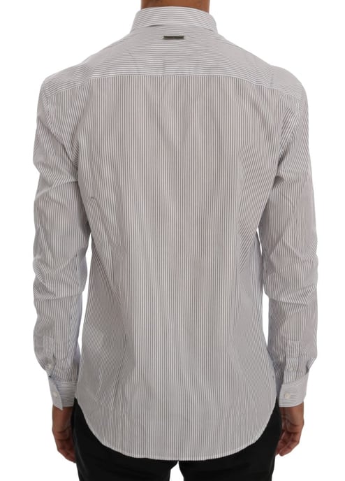 Frankie Morello Witte Blauwe Gestreepte Casual Katoenen Regular Fit Hemd - Image 3
