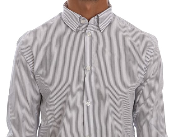 Frankie Morello Witte Blauwe Gestreepte Casual Katoenen Regular Fit Hemd - Image 4