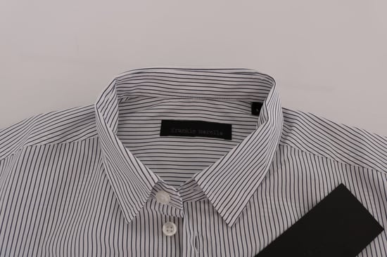 Frankie Morello Witte Blauwe Gestreepte Casual Katoenen Regular Fit Hemd - Image 6
