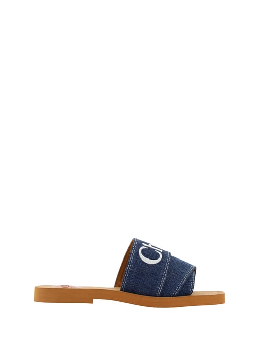 Chloé Denim Blauwe Katoenen Slides Woody Sandalen - Image 1