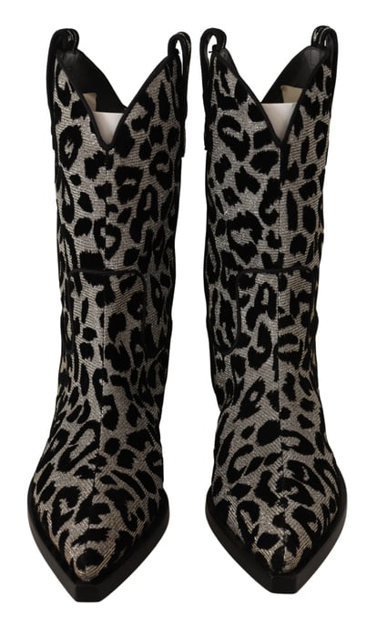 Dolce & Gabbana Grijs Zwarte Luipaard Cowboylaarzen Schoenen - Image 2
