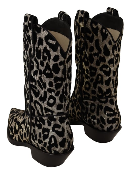 Dolce & Gabbana Grijs Zwarte Luipaard Cowboylaarzen Schoenen - Image 4