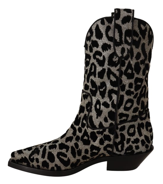 Dolce & Gabbana Grijs Zwarte Luipaard Cowboylaarzen Schoenen - Image 5
