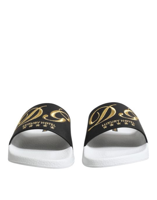 Dolce & Gabbana Witte Zwarte Leren Sandalen Strandkleding Schoenen - Image 2