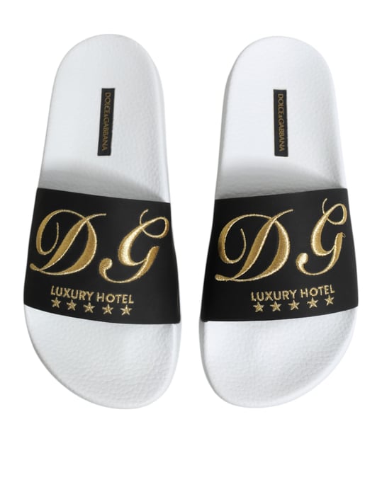 Dolce & Gabbana Witte Zwarte Leren Sandalen Strandkleding Schoenen - Image 3