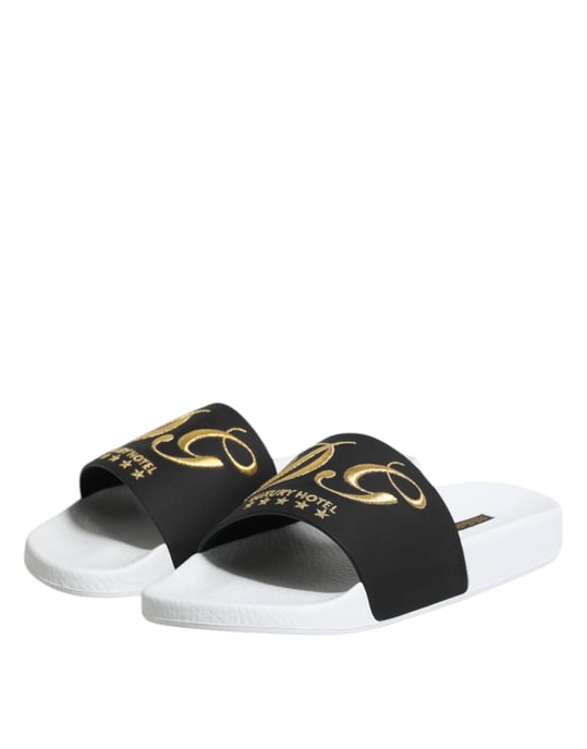 Dolce & Gabbana Witte Zwarte Leren Sandalen Strandkleding Schoenen - Image 4