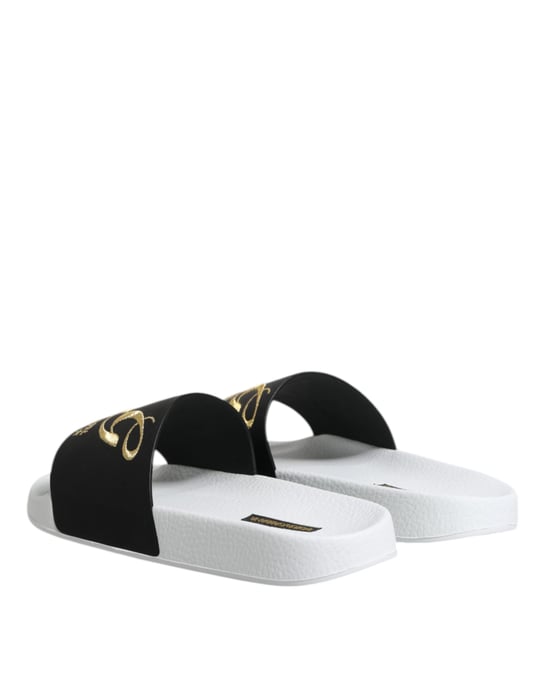 Dolce & Gabbana Witte Zwarte Leren Sandalen Strandkleding Schoenen - Image 5