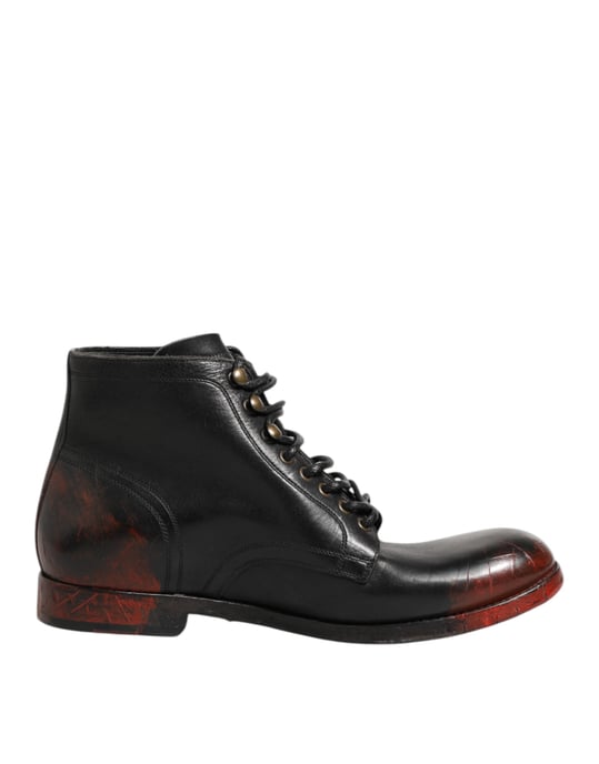 Dolce & Gabbana Zwarte Rode Veterschoenen Kort Enkelboot - Image 2