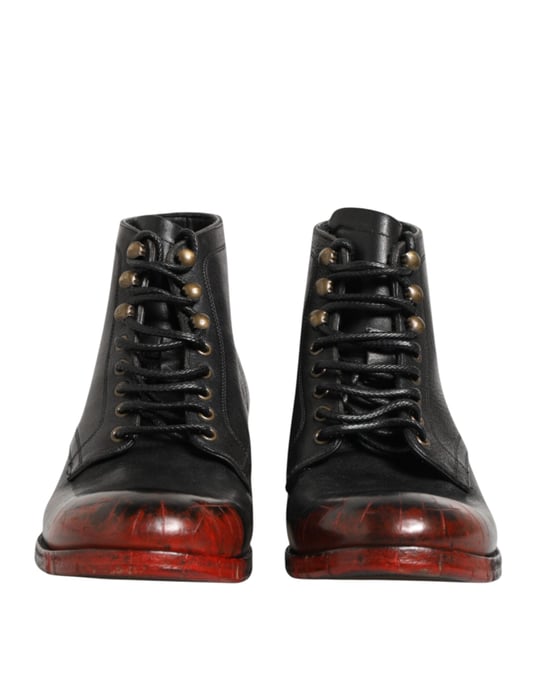 Dolce & Gabbana Zwarte Rode Veterschoenen Kort Enkelboot - Image 3