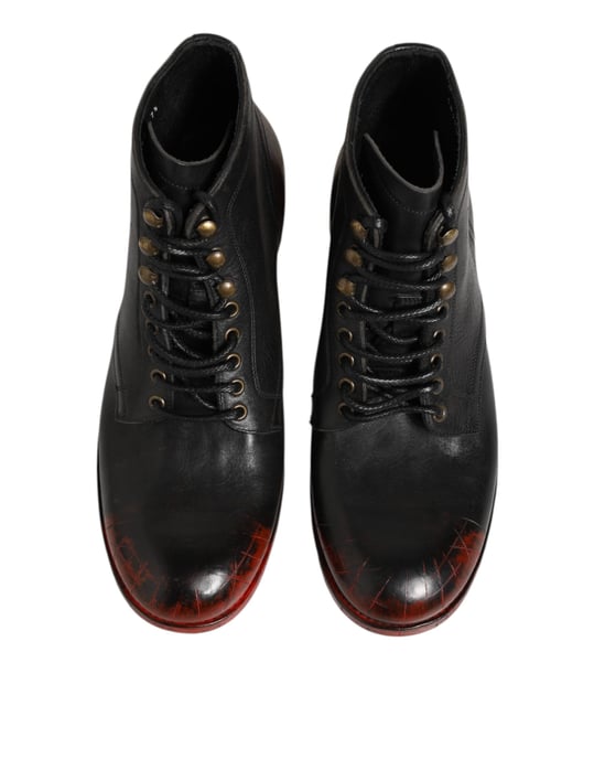 Dolce & Gabbana Zwarte Rode Veterschoenen Kort Enkelboot - Image 4