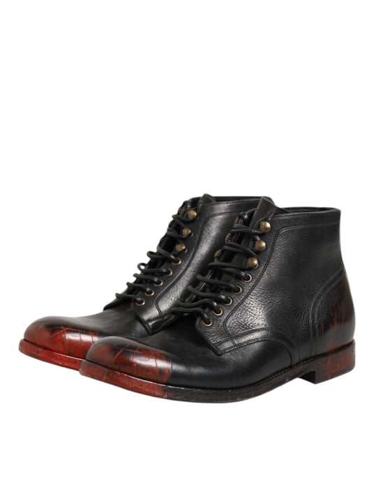 Dolce & Gabbana Zwarte Rode Veterschoenen Kort Enkelboot - Image 5