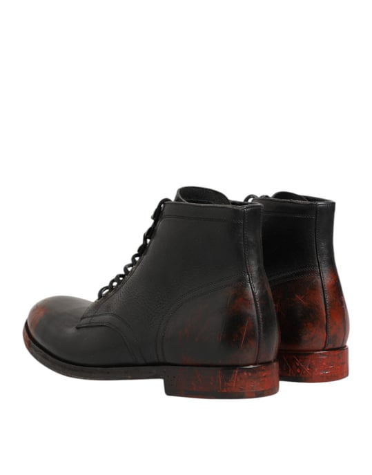 Dolce & Gabbana Zwarte Rode Veterschoenen Kort Enkelboot - Image 6