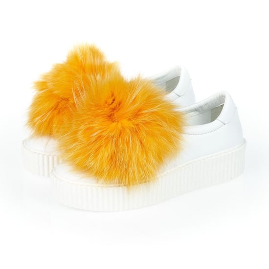 Mr&Mrs Italy Witte Textiel Dames Sneaker Met Echte Bont Pompons - Image 3
