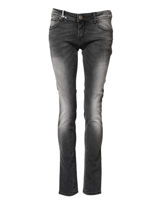 Acht Donkergrijze Katoenen Slim Fit Denim Lage Taille Jeans - Image 2