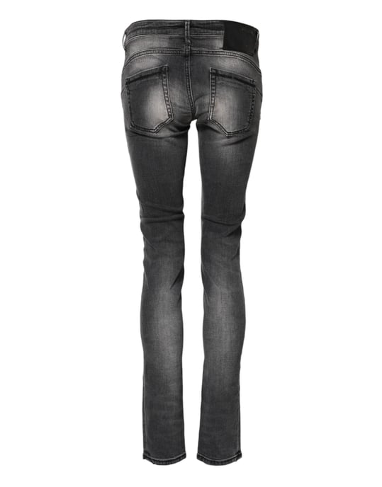 Acht Donkergrijze Katoenen Slim Fit Denim Lage Taille Jeans - Image 3
