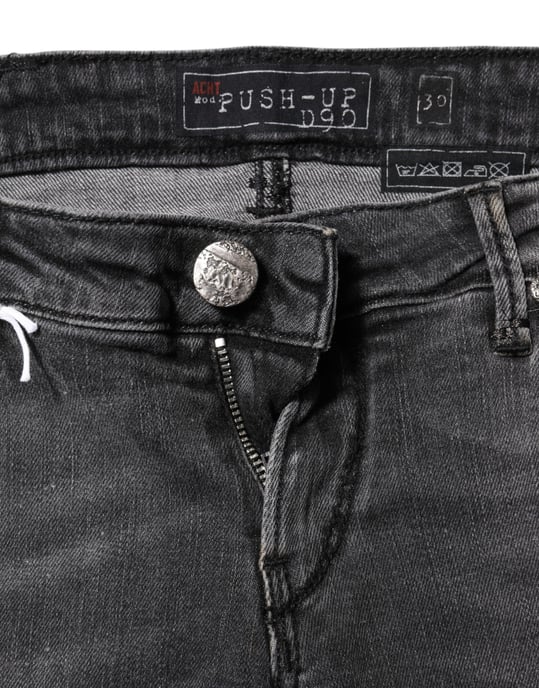 Acht Donkergrijze Katoenen Slim Fit Denim Lage Taille Jeans - Image 4