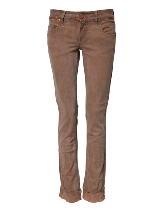 Acht Bruine Katoenen Slim Fit Denim Lage Taille Jeans - Image 1