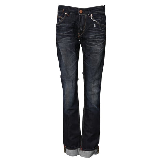 Acht Blauwe Gewassen Katoenen Midden Taille Wijde Denim Jeans - Image 5