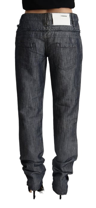 Acht Donkergrijze Ramie Mid Wijd Taille Rechte Denim Jeans - Image 3
