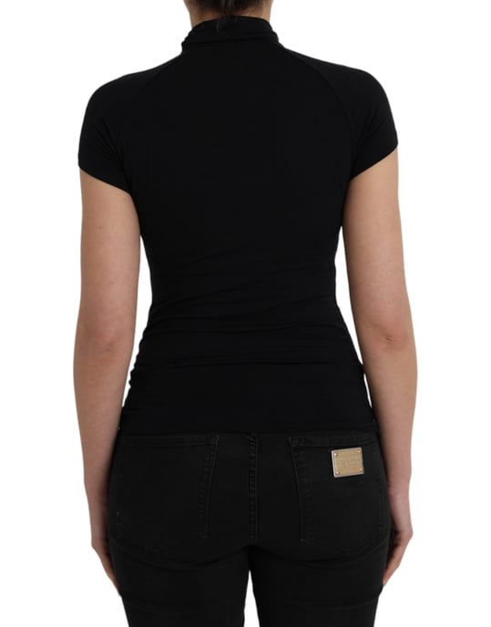 Costume National Zwarte Coltrui Viscose Korte Mouw Top - Image 3