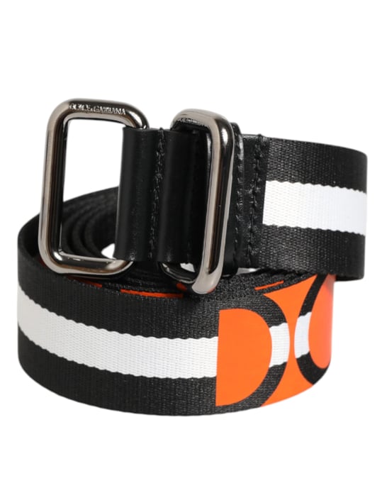 Dolce & Gabbana Zwart Witte Gestreepte Logo Metaal Gesp Riem - Image 1