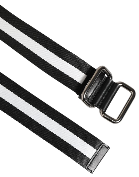 Dolce & Gabbana Zwart Witte Gestreepte Logo Metaal Gesp Riem - Image 4