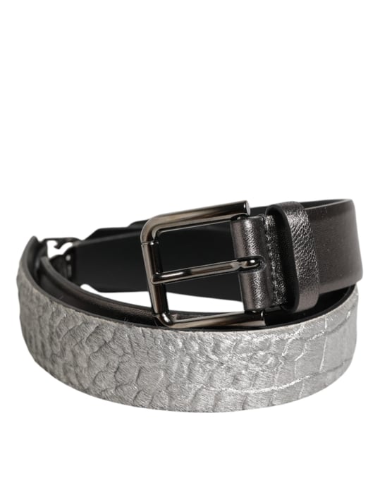 Dolce & Gabbana Zwart Zilver Geweven Textuur Leren Gesp Herenriem - Image 2