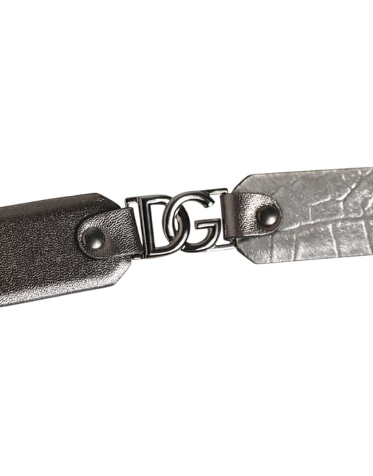 Dolce & Gabbana Zwart Zilver Geweven Textuur Leren Gesp Herenriem - Image 4