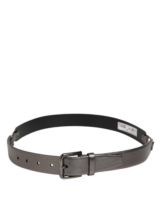 Dolce & Gabbana Zwart Zilver Geweven Textuur Leren Gesp Herenriem - Image 6