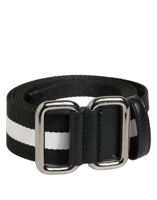 Dolce & Gabbana Zwart Witte Gestreepte Metalen Gesp Herenriem - Image 1
