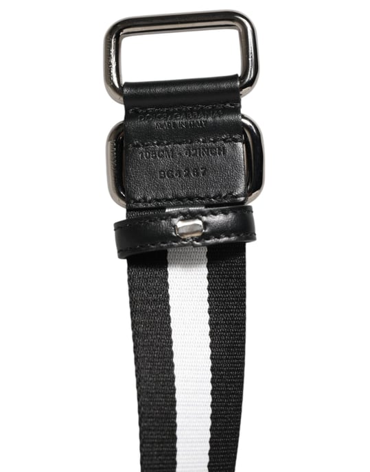 Dolce & Gabbana Zwart Witte Gestreepte Metalen Gesp Herenriem - Image 3