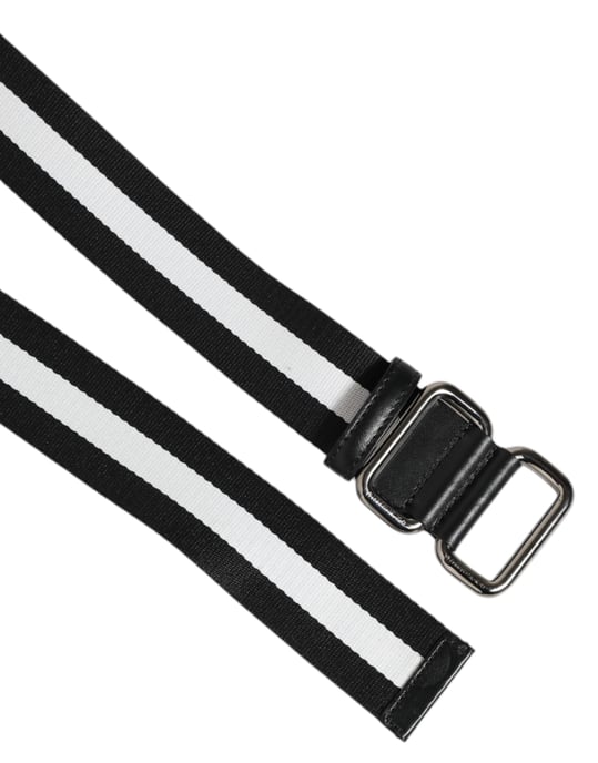 Dolce & Gabbana Zwart Witte Gestreepte Metalen Gesp Herenriem - Image 4