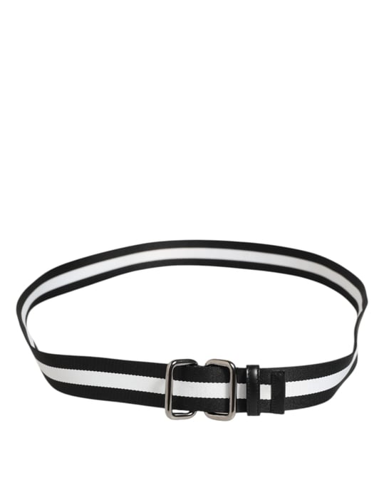 Dolce & Gabbana Zwart Witte Gestreepte Metalen Gesp Herenriem - Image 5