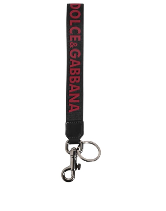 Dolce & Gabbana Zwart Rood DG Logo Polyester Zilver Heren Sleutelhanger Sleutelhanger - Image 1