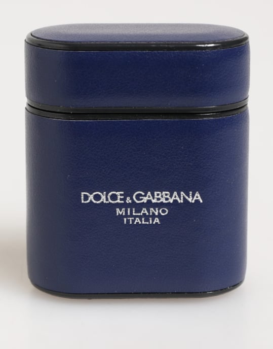 Dolce & Gabbana Blauwe Leren Logo Print Flip Houder Mannen Airpods Hoes - Image 2