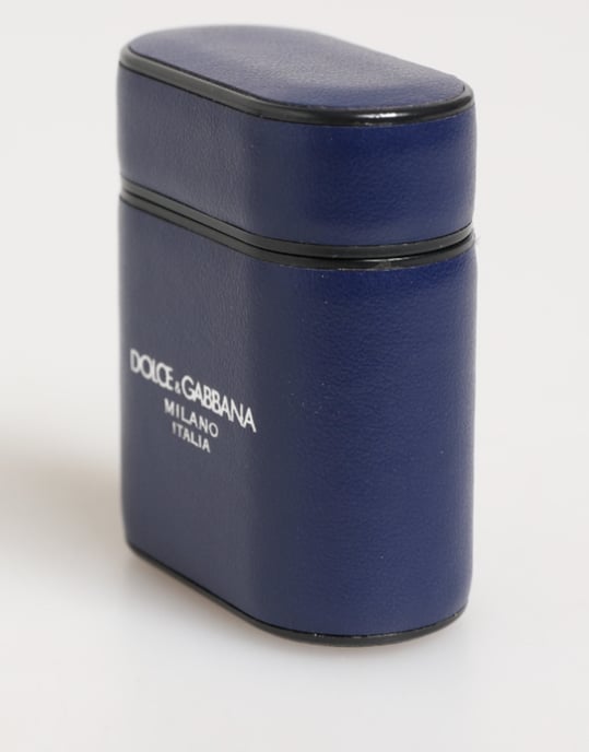 Dolce & Gabbana Blauwe Leren Logo Print Flip Houder Mannen Airpods Hoes - Image 3