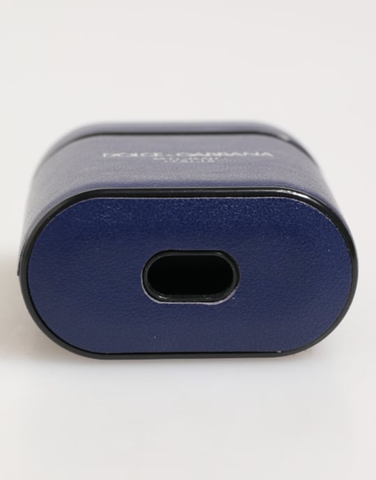 Dolce & Gabbana Blauwe Leren Logo Print Flip Houder Mannen Airpods Hoes - Image 5