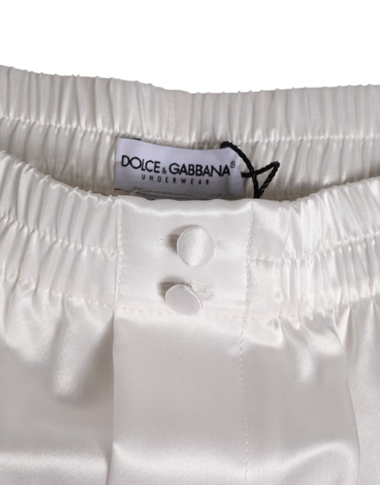 Dolce & Gabbana Witte Zijde Satijnen Elastische Herenshort zwemkleding - Image 3