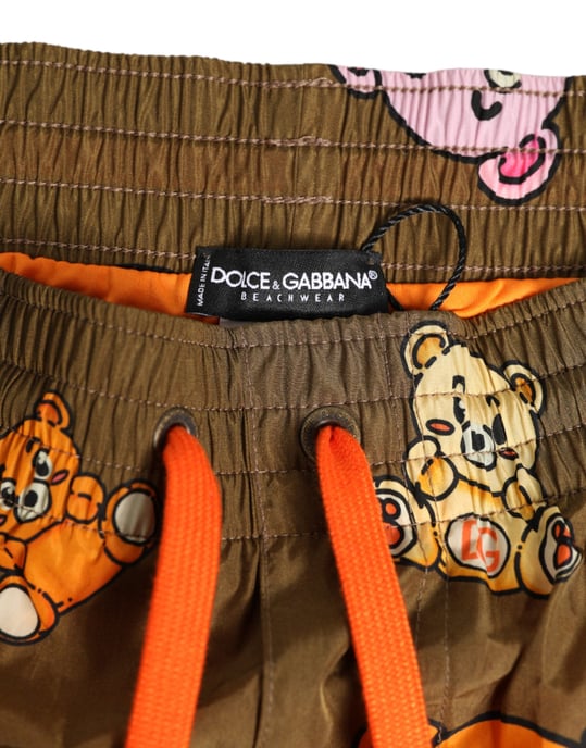 Dolce & Gabbana Bruine Multicolor Teddybeer Heren Shorts Badkleding - Image 4