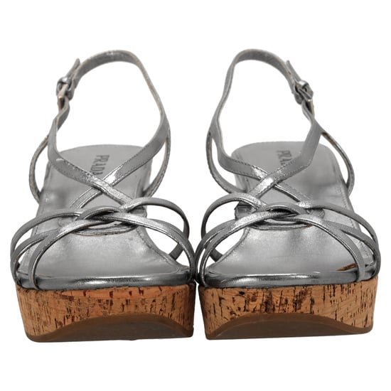 Prada Platform Wedge Sandalen in Zilver Leer - Image 4